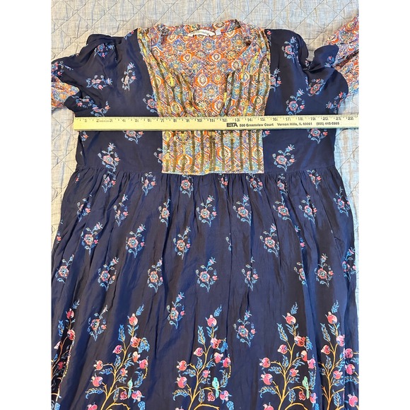 Soft Surroundings XL Navy Floral Sequin Boho Babydoll Dress Mixed Print Balloon - Picture 7 of 10